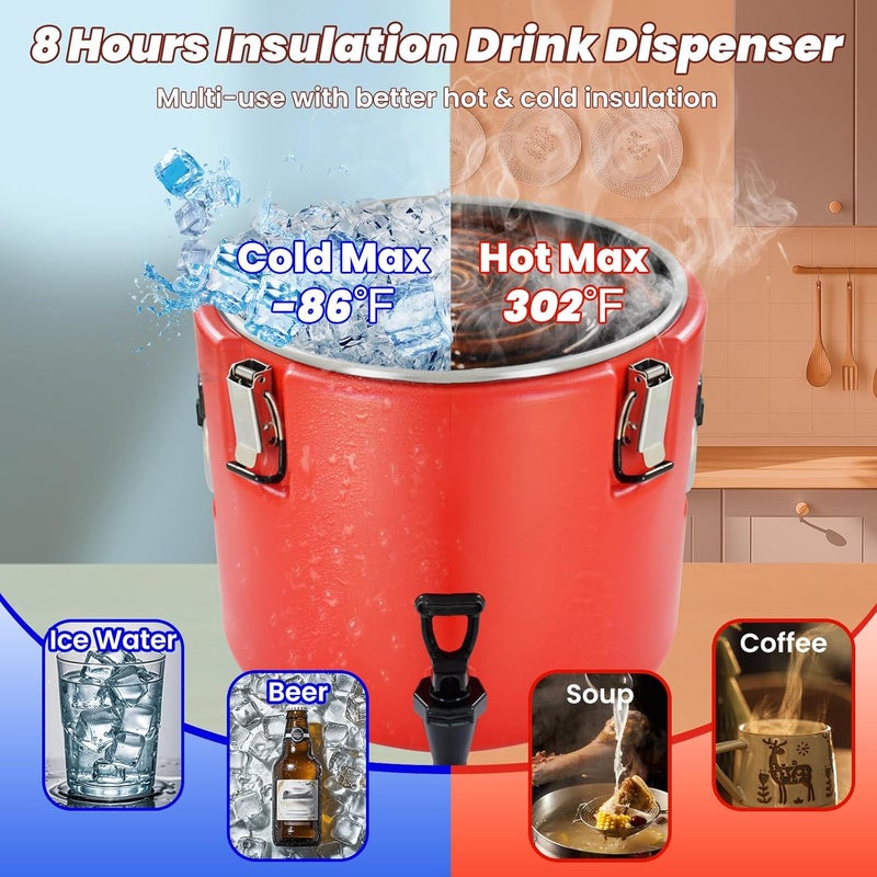 Carivia 20L/5Gal Insulated Beverage Dispenser, Ice & Hot Drink Dispenser with Spout Spigot and Portable Handles,Thermal Hot and Cold Drink Server Dispenser for Restaurant Drink Shop - Image 5